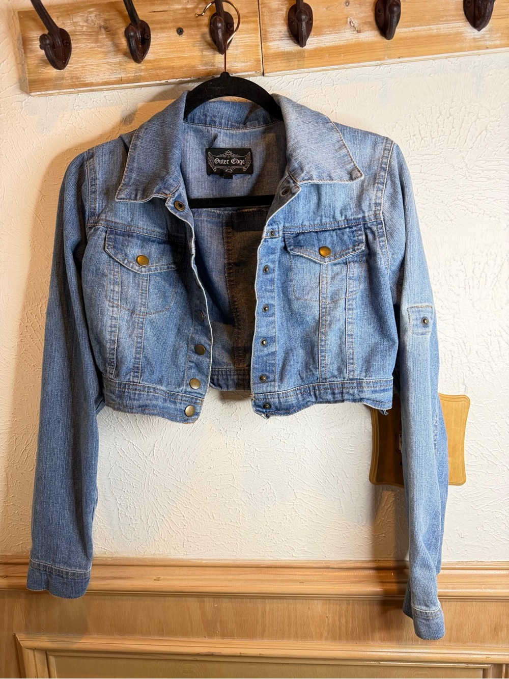 Outer Edge Light Blue Cropped Denim Trucker Jacket
